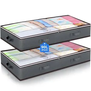 90L Under Bed Storage Container Underbed Toy Organizer and Clothing Storage Bags,Closet Storage Bins with Clear Window