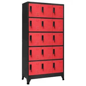 Red Steel Locker Cabinet 15 Doors Storage Lockers Garage Office Use