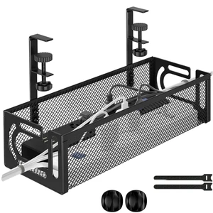 Single-Tier Black Metal Eco-Friendly Multifunctional Cable Management Tray Modern No Drill Desk Cable Box Hook-type Storage Rack