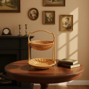 Handcrafted Plastic Rattan Storage Basket Cute Woven Folding Design for Food & Fruit Storage