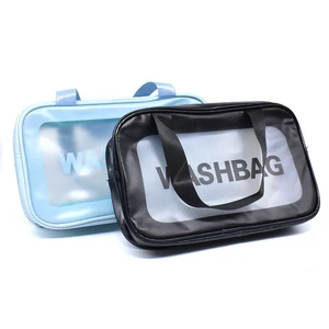 Custom Logo Printing PU PVC Toilet Washing Bathroom Bag with Handle Portable Travel Storage Toiletries Tote Pouches