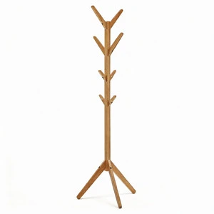 Bamboo Wood 8 Hook Coat & Hat Stand Storage Rack Garment Tree Rack
