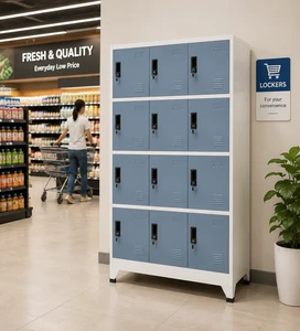 STORION 12-Door Leg Industrial Metal Locker with Knock-Down Design and Key Lock for Basement Office Gym Home Furniture