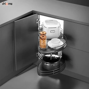 Ihome Kitchen Cabinet Blind Corner Pull Out Organizer 2 Tiers Swing Tray Soft Close Revolving Basket Drawer Accessories