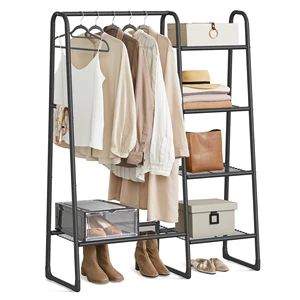 SONGMICS Sturdy and Durable Coat Rack Clothes Stand and Rack with Garment Rail Freestanding Clothes Rack with 5 Storage Shelves