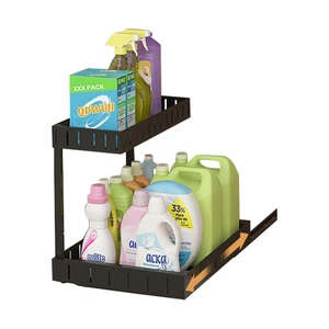 Hot Selling 2 Tier Carbon Steel Kitchen Sliding Drawer Pull Out Cabinet Organizer Under Sink Organizer