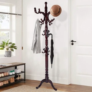 Single Layer Solid Wood Coat Rack Clothing Organizer Space-Saving Multifunctional Vertical Design for Bathroom Bedroom Living