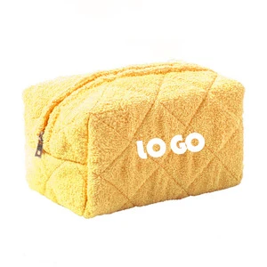 Promotional Quilted Towel Terry Fabric Cotton Travel Wash Cosmetic Pouch Makeup Case Bags for Toiletry Storage Zipper Organizer