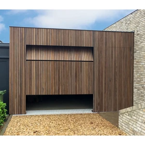 Vertical Wood Slat Hidden Sectional Garage Door Aluminum Hidden Sectional Lift Garage Door Modern Residential Wooden Garage Door