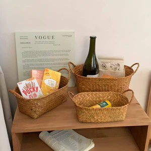 Retro Rustic Woven Storage Basket Yiwu Household Desktop Organizer Living Room Cosmetic Sundry Tidying Multi-functional Storage