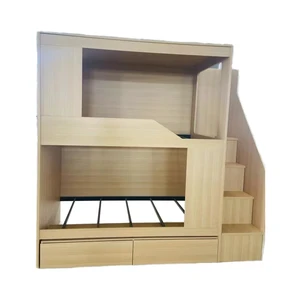 Custom Full Size Furniture Bunk Bed Steel Single Double Decker Bed Bottom Cabinet Youth Hostel Bunk Bed