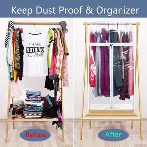 In Stock Transparent PE Garment Dust Cover, 40 Inch 2PCS Waterproof Clothes Storage Bag, Hanging Dust Cover for Clothing Rack