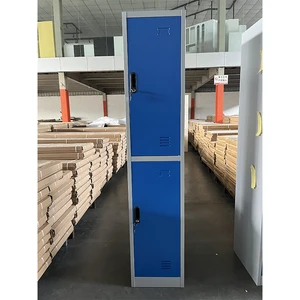 Lockable 2 Tiers Cold Rolled Steel Storage Cabinet Electronic Lock Knock-Down Iron Locker Wardrobe for Office School Gym