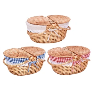 Handwoven Wicker Eco-Friendly Outdoor Living Room & Kitchen Picnic Storage Basket with Handle Lining Portable Farmhouse Design