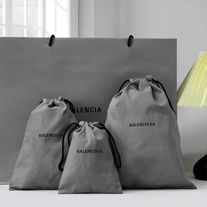 Luxury Brand Eco-Friendly Storage Packing Handbag Soft Garment Dustproof Grey Canvas Gift Recycled Cotton Drawstring Dust Bag