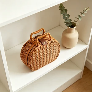 Half Round Hot Sale High Quality Hand Woven Plastic Storage Basket for Gift Packaging Suitcase Bag
