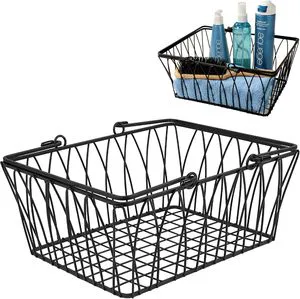 YULIN JIAFU Wire Basket for Organizing (Medium, ) - Sturdy Farmhouse Pantry Basket Storage with Handles