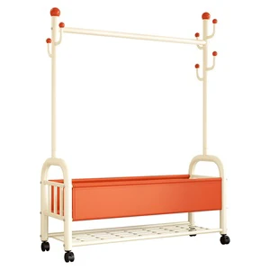 Customizable Movable Metal Clothes Rack Multifunctional Clothing Rack Coat Rack with Leather Storage Basket