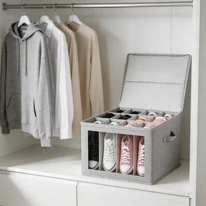 Authentic 12 Compartment Foldable Fabric Shoe Storage Box with Clear Window, Dustproof Closet Shoe Organizer
