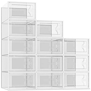 BERRY AVE Large Shoe Storage Box Clear Plastic Stackable Shoe Organizer for Closet Space Saving Foldable Shoe Rack BT-379