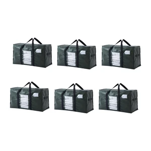 Extra Large Storage Bags Heavy Duty Moving Totes With Visible Window Name Tag Pocket Reusable Woven Packing Tote Bag