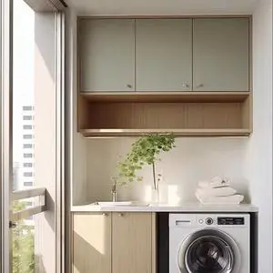Custom Home Furniture Balcony Wash Wardrobe with Built-In Washing Machine