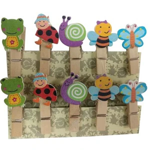 Cute Wooden Clothespins/pegs/clips With Frog,ladybug,snail,honeybee,butterfly Designs