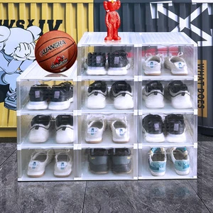 Transparent Rectangle Stackable PET Shoe Storage Box with Magnetic Door and Eco-Friendly Design for Sneaker Lovers