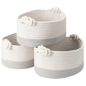 New Organizing Cotton Woven Round Storage Basket with Handles for Living Room Sustainable Modern & Simple Design 3-4L Capacity