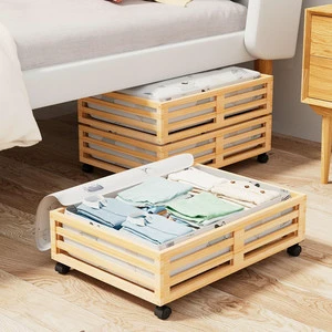 Large Underbed Dust Box Sturdy Wood Rolling Organizer Drawer Under-bed Shoe Storage Organizer for Clothes