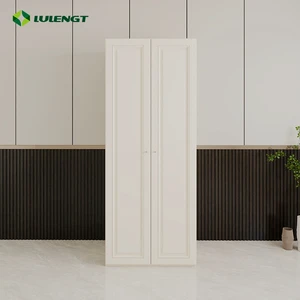 Classic White Paneled Double Door Wardrobe Sturdy Construction For Bedroom Clothes Organizer