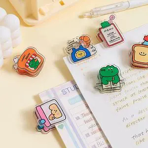 PUDE Custom Cartoon Anime Cute Acrylic PP Paper Clips Kawaii Charm Stationery Sticky Note Clips