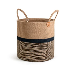 High Quality Eco Friendly Circle Braided Jute Basket with Flexible Design Deep Interior Strong Stitching for Living Room Storage