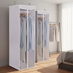 Hanging Garment Storage Bag Zipper Clear Window Eco-Friendly Non-Woven Fabric Long Clothes Protector for Dresses Coats Suits