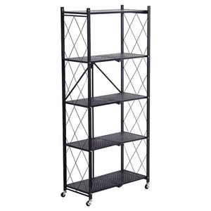 Customized Standing Installation Book Shelf Black Powder Coated Metal Iron Home Kitchen 5 Tier Foldable Storage Racks Shelves