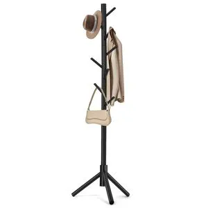 Freestanding 8-Hook Wooden Coat Rack in Tree Shape Premium Metal Stand for Bedroom Entryway Living Room for Clothing Storage