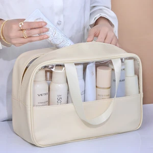 Cosmetic Bag Women's Transparent hook loop tape Cosmetic Portable Storage Large Capacity Waterproof Wash Bag Brush