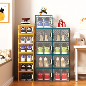 Custom Gold-rimmed Modern Rectangle Transparent Plastic Front Shoe Case Clear Storage Sneaker Box Drawer Shoe Container