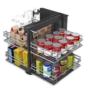 Modern 2-Tier Metal Kitchen Storage Cabinet Organizer with Soft-Closing Magic Corner Pull-Out Rack for Efficient Kitchen Storage
