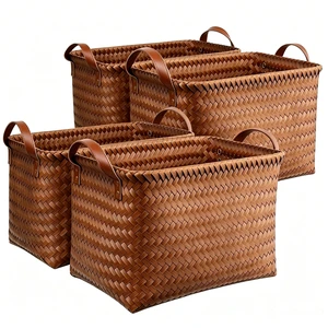 Handwoven Storage Basket, Brown, Large Basket with Handle for Organizing Clothes, Laundry, and Blankets -