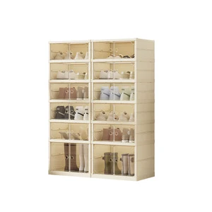 Folding Shoe Cabinet No Assembly Required Transparent Multi-Layer Luxury Ground-level Shoes Sneakers Gadgets Storage Box