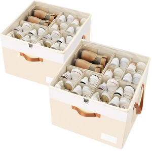Shoe Storage Box Organizer with Handle Clear Lid Waterproof Storage Cube Compartments
