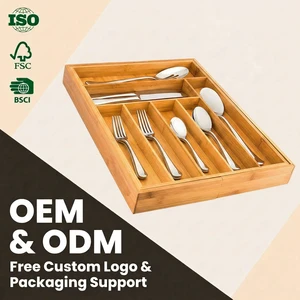 Expandable Bamboo Drawer Organizer Adjustable Cutlery Tray