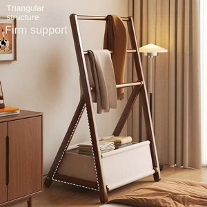 Foldable Floor Standing Bedroom Coat Rack with Bedside Hanger and Clothes Storage