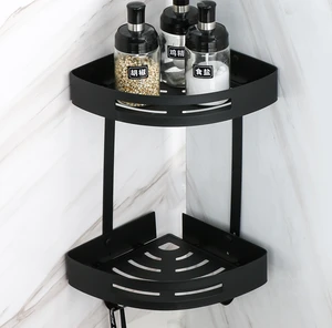 Two-tiered Shower Candy Stainless Steel Wall-Mounted Corner Shelf Black Bathroom Storage Rack