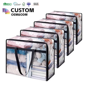 Pvc Clear Clothes Storage Bags, 40-90L Plastic Blanket Foldable Moving Bags with Zipper