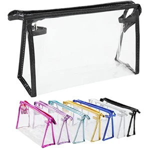 Custom Logo Transparent Plastic Makeup Bags Clutch Waterproof Travel Make Up Bag Clear Pvc Travel Cosmetic Pouch With Zipper