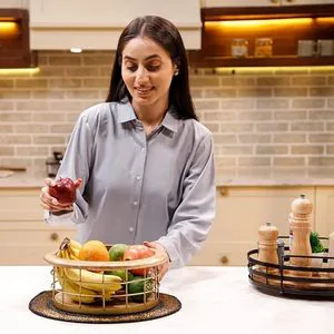Rayan International IR245 Handcrafted Metal Wire Flexible Design Food Storage Fruit Baskets for Dining Table and Kitchen Use