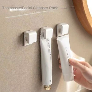 Wall-Mounted White ABS Plastic Glossy Multifunction Toothpaste Rack Living Room Punch-Free Hanging Storage Single Tier For Skin