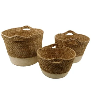 Handmade Large Woven Storage Basket with Handles Set of 3